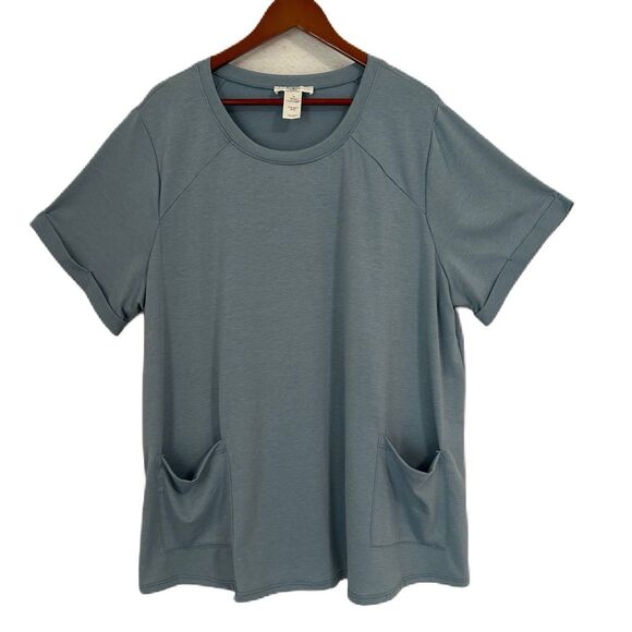 Moa Moa Top Women 3X Blue Pockets Stretch Lagenlook Casual Comfy Relaxd Soft NWT - Picture 1 of 12